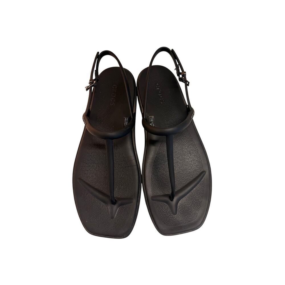Crocs Miami Thong Sandals Black Square Toe Ankle Strap Size 9